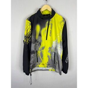 Can-Am BRP Mens Neon Yellow Black Splatter Quarter Zip Windbreaker Jacket Size M